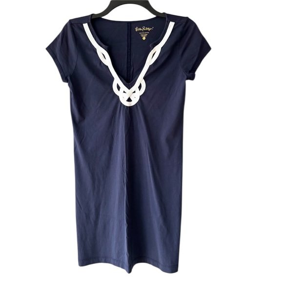 NWOT Lilly Pulitzer Navy Brewster T Shirt Shift Dress with White accent SZ S - Picture 1 of 9